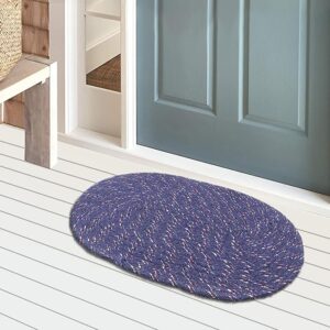 Cotton Oval Door Mat for Porch/Kitchen/Bathroom/Laundry Room,(Blue) 54KM3956 Standard