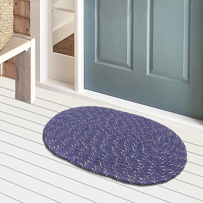 Cotton Oval Door Mat for Porch/Kitchen/Bathroom/Laundry Room,(Blue) 54KM3956 Standard